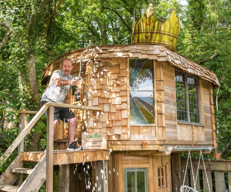 Two-story mushroom-shaped treehouse named Shed of the Year