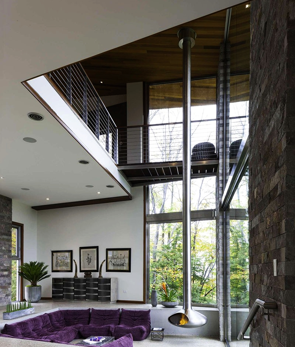 Longest Hanging Fireplace Outstretches From A Double Height