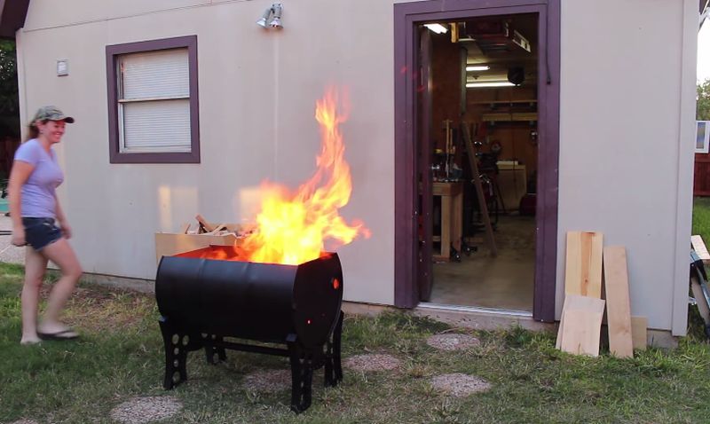 Diyer Upcycles Old Drum Into Functional Scrap Wood Burning Pit