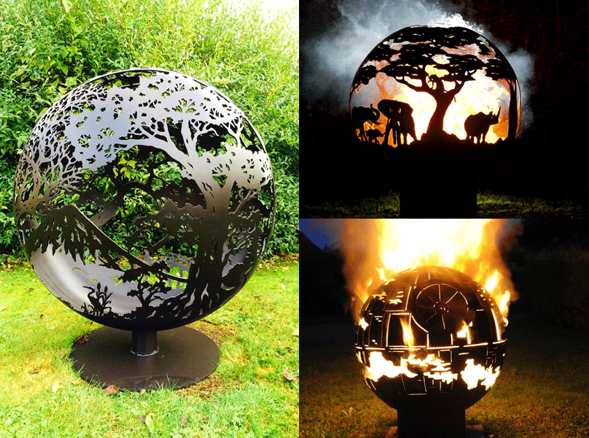 Andy Gage Carves Intricate Designs On Spherical Metal Fire Pits