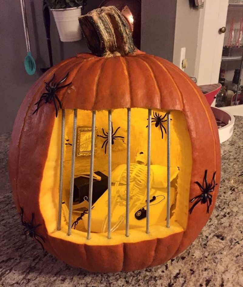 Caged Skeleton Pumpkin 2 
